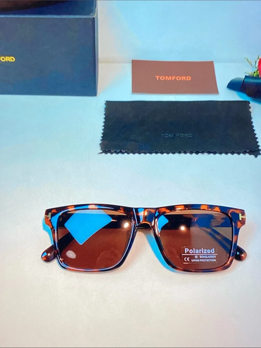 Tom Ford Tortoiseshell Square Sunglasses with Amber Polarized Lenses